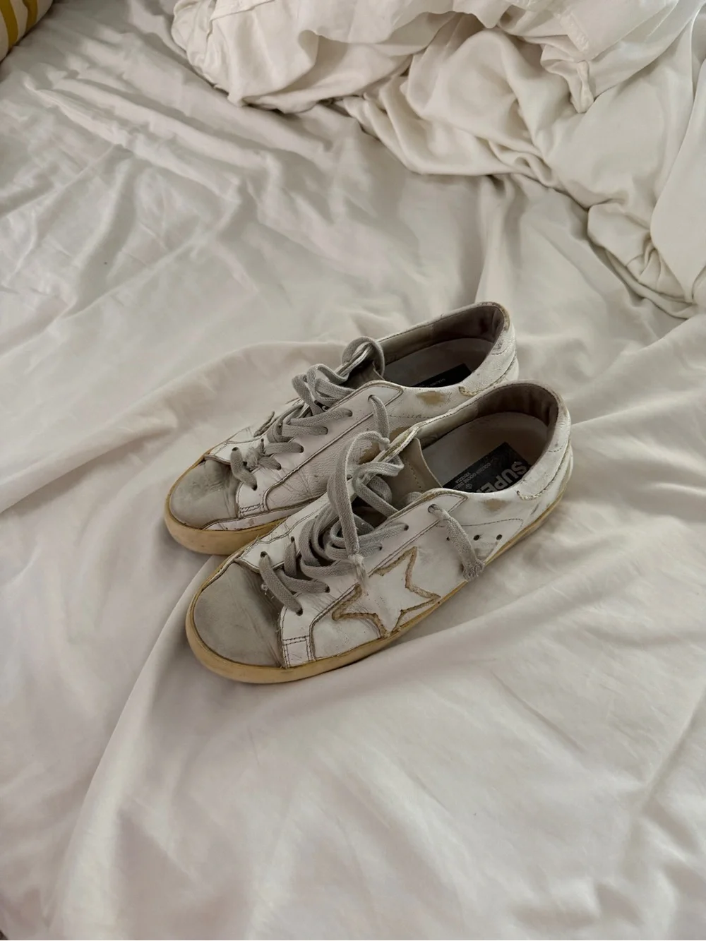 Golden Goose White Leather Low-Top Sneakers with Gold Star